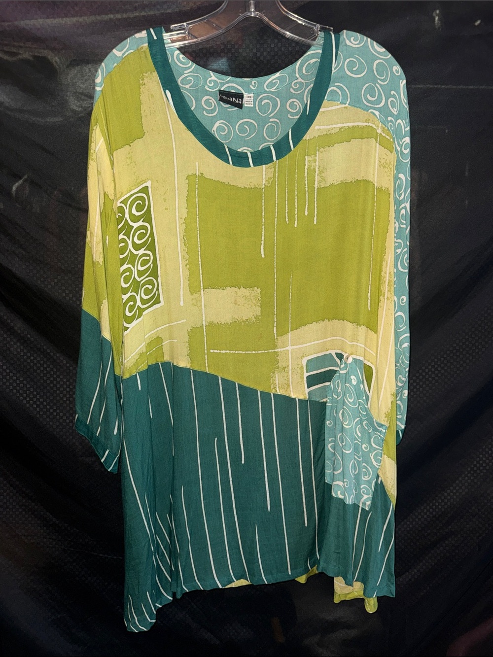 Nina Tunic in Teal and Lime Abstract Print